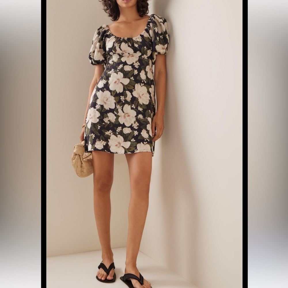 POSSE Australia Dove linen mini puff sleeve dress tropical floral print M - Picture 3 of 12